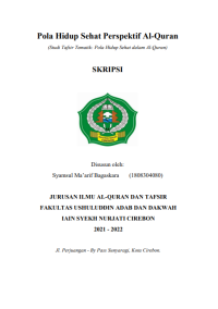 Pola hidup sehat perspektif Al-Quran (Studi Tafsir Tematik : Pola Hidup Sehat dalam Al-Quran)